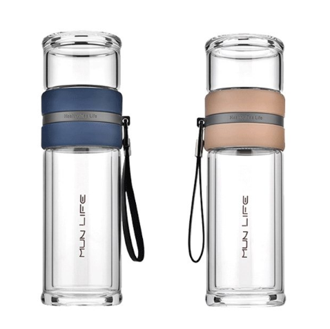 茶水分離雙層泡茶杯商務(wù)便攜隔熱高硼硅 玻璃杯定制