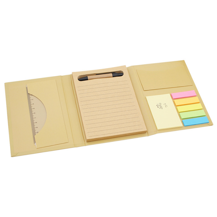 環(huán)保牛皮紙便簽本多功能帶筆尺記事貼套裝可印刷logo 展會禮品