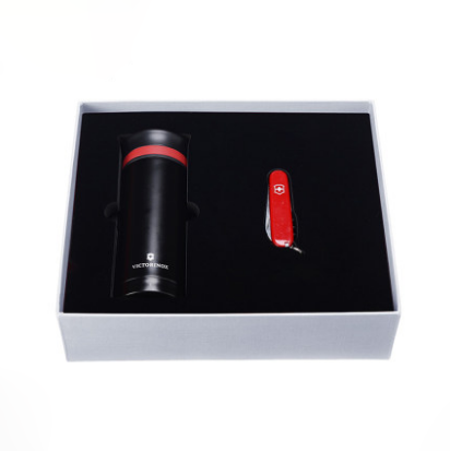 維氏瑞士軍刀保溫杯二件套銀色天地蓋禮盒定制  商務(wù)活動(dòng)禮品