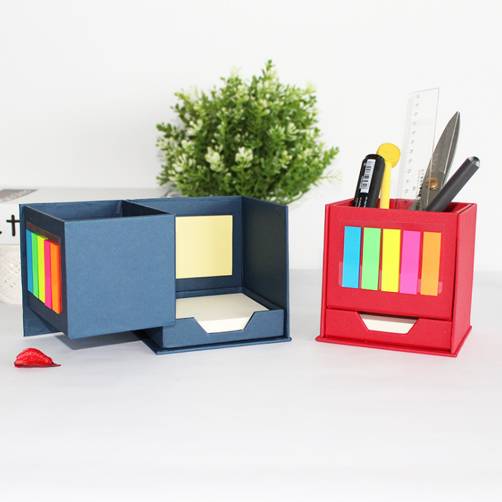 多功能便簽盒筆筒功能新款辦公便利貼可印logo旋轉(zhuǎn) 便簽本定制