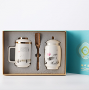 湖畔居 茶杯茶葉罐禮盒套裝 陶瓷杯 茶水分離杯 送客戶禮品